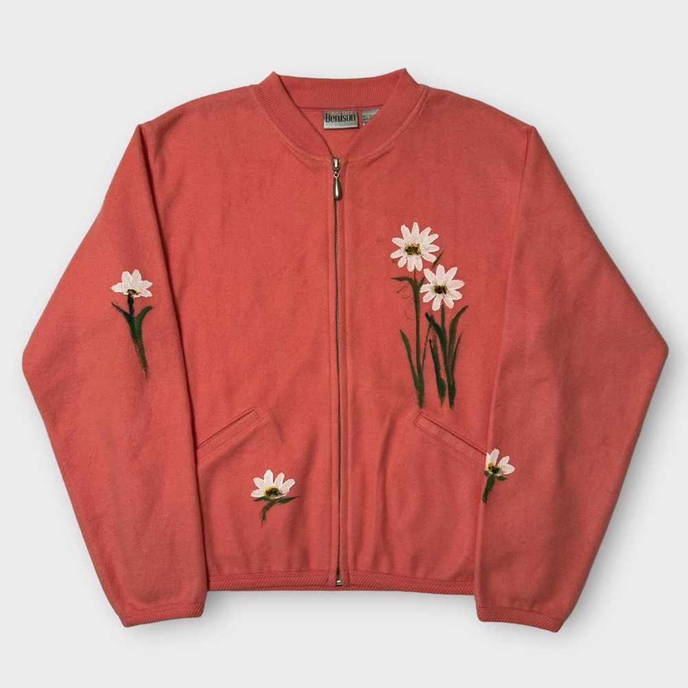 Vintage 80’s Hand Painted Flower Fleece Jacket